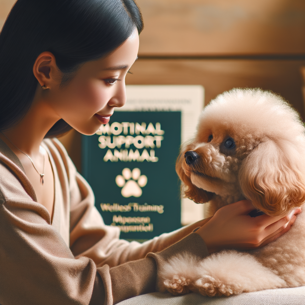 Emotional support Toy Poodle providing attentive care to its owner, highlighting the benefits, health, behavior, and training of Toy Poodles as support animals.